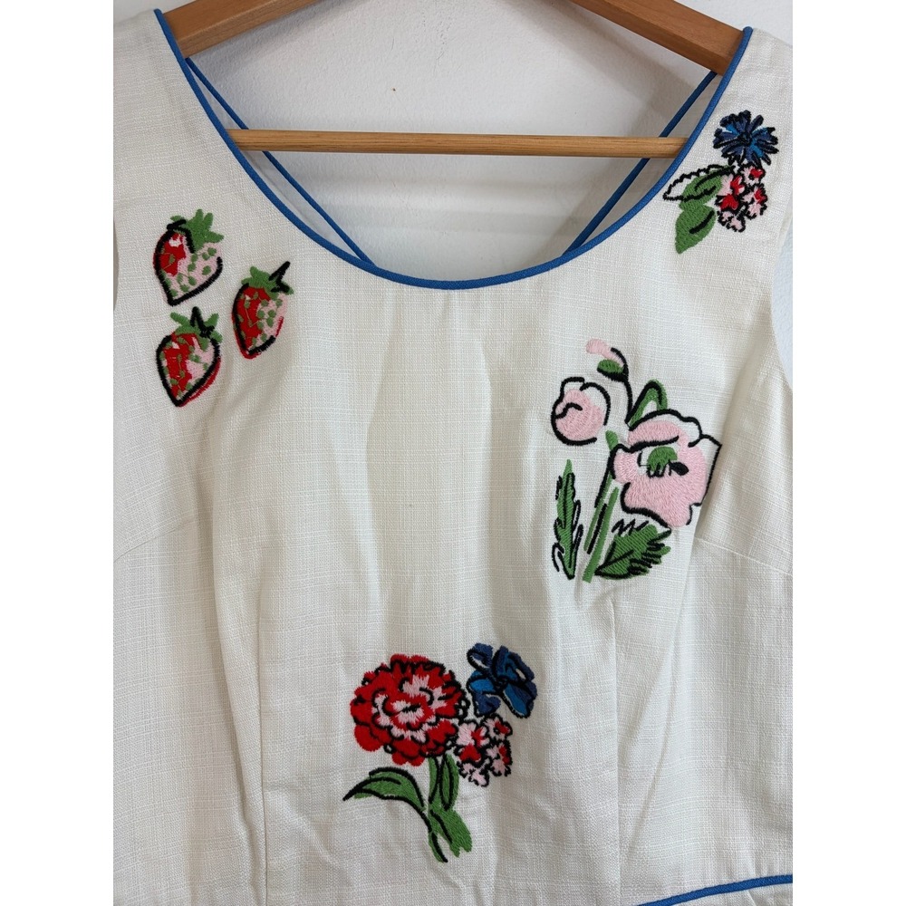 Boden White Embroidered Floral Garden Cotton Summer Dress Sz 2 Coquette Pockets - Picture 3 of 10